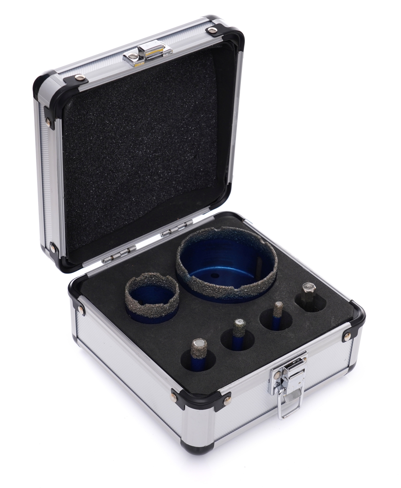 Děrovky, diamantové korunky na keramiku, kámen, gres, glazuru 6, 8, 10, 35, 68 mm M14, kufřík, adaptér, 6dílná sada TA4085