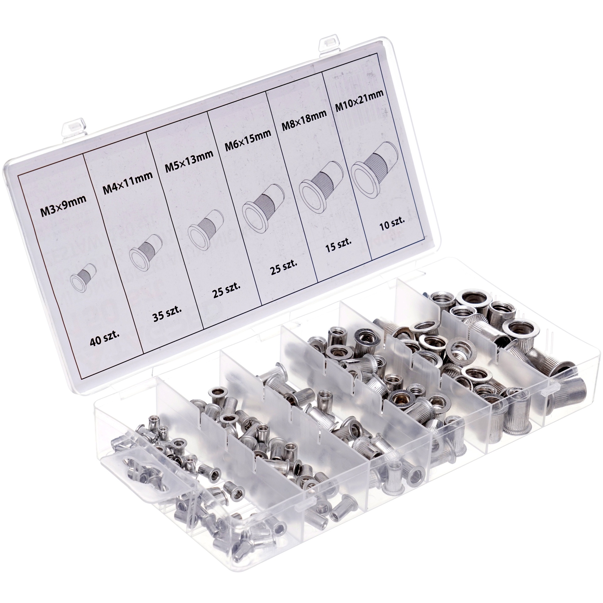 Nýtovací matice hliníkové M3 M4 M5 M6 M8 M10 150 ks TA4095