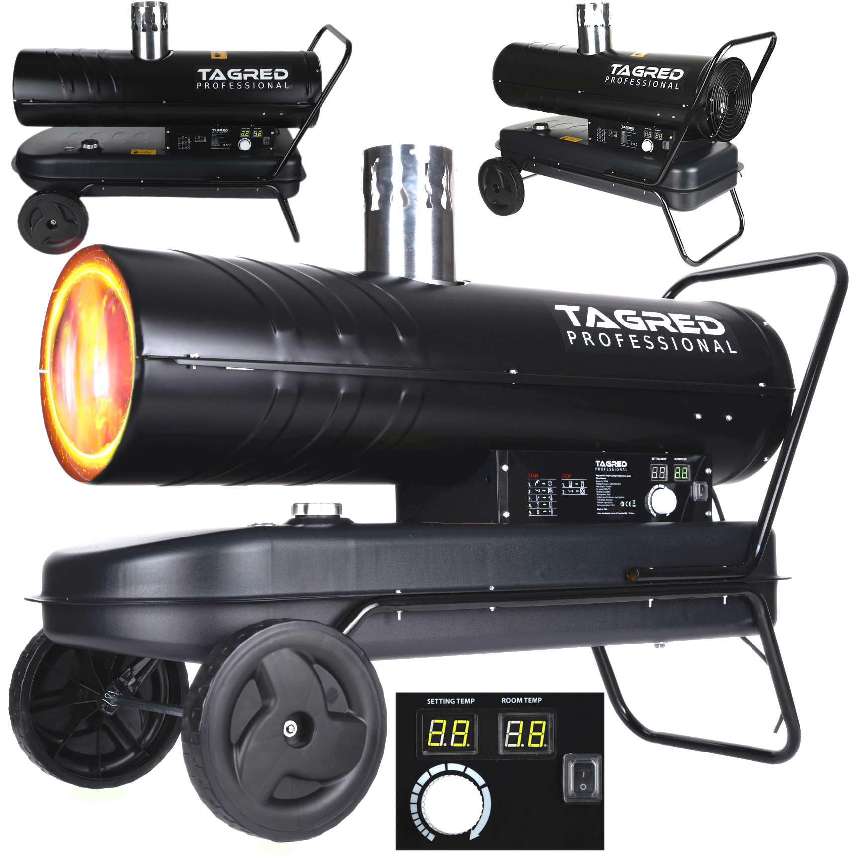 Ohrievač, spaľovanie, dúchadlo oleja s komínom TAGRED 30kW, termostat, LCD