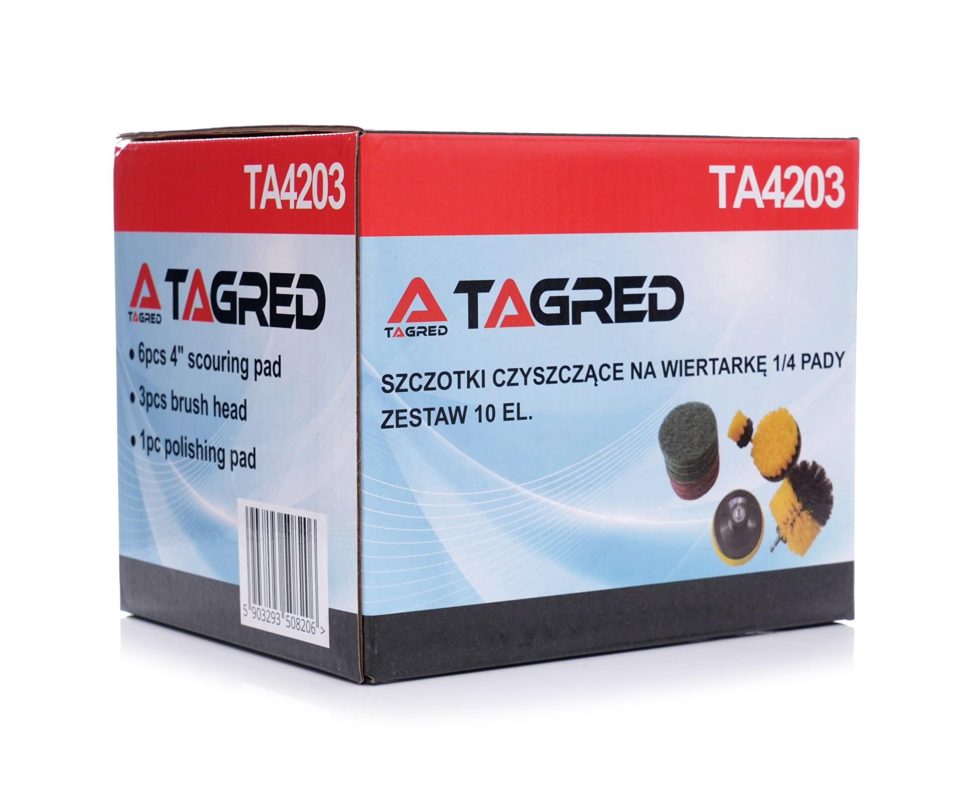 Čisticí kartáče, pady na vrtačku, šroubovák 1/4, sada 10 ks TA4203