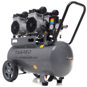 Kompresor bezolejowy dwutłokowy, sprężarka 50L TAGRED 2x1100W = 2200! R4 2 pompy po 2 tłoki w układzie rzędowym 10 BAR