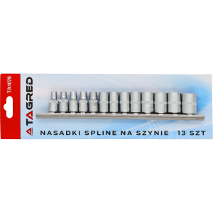 Nasadki spline 6-kątne na szynie zestaw nasadek 13 el., Cr-V