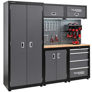 Szafa warsztatowa, modułowa, meble garażowe, regał do warsztatu, LED