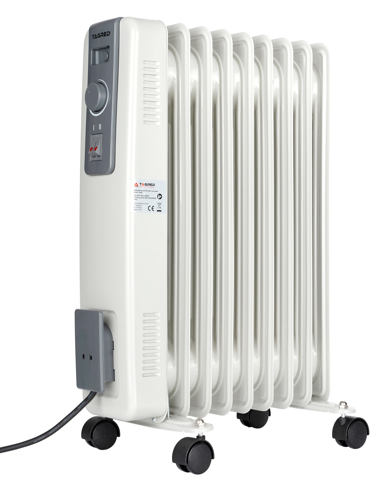 Elektrický olejový radiátor s 9 žebry, výkon 2000 W, bílý TA920