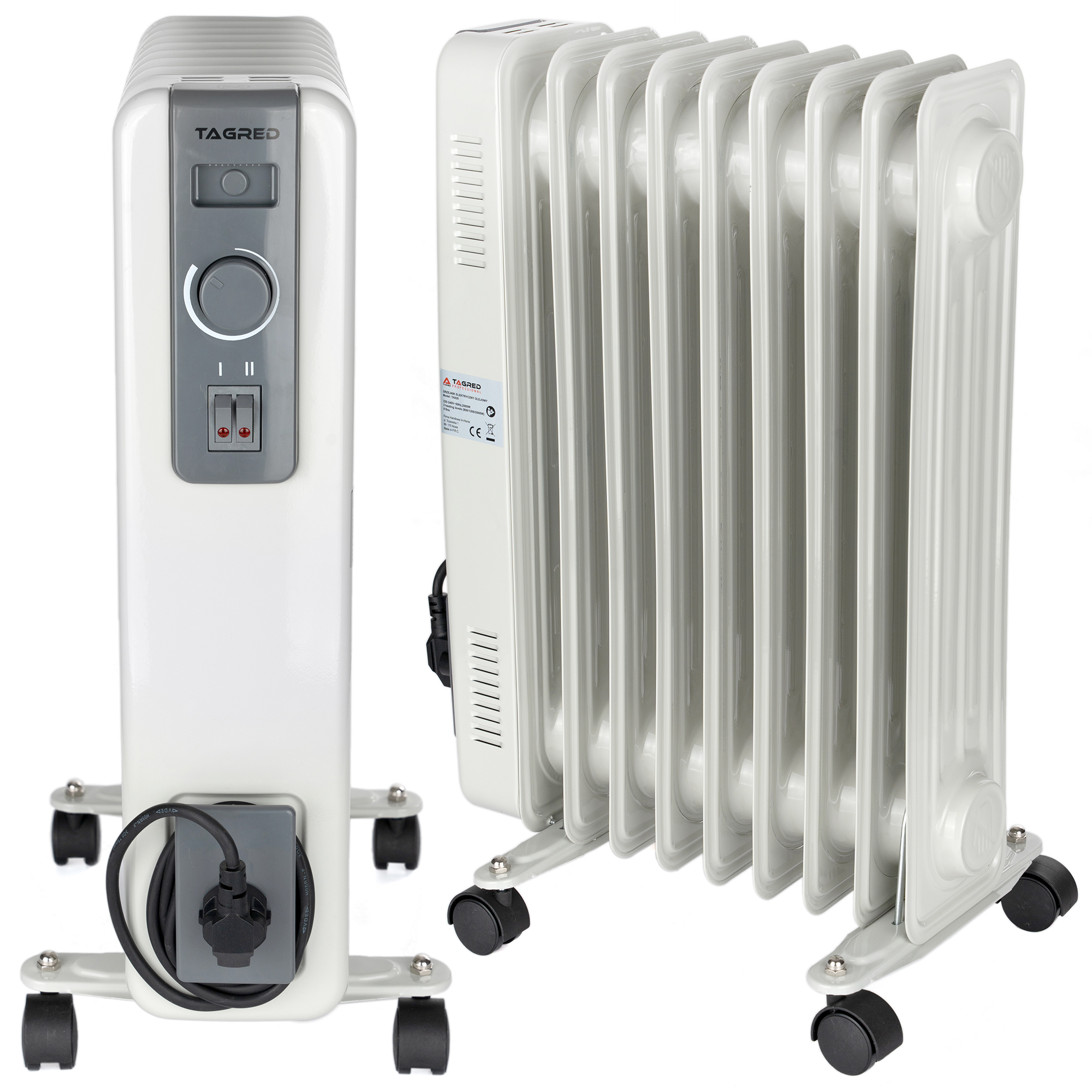 Elektrický olejový radiátor s 9 žebry, výkon 2000 W, bílý TA920