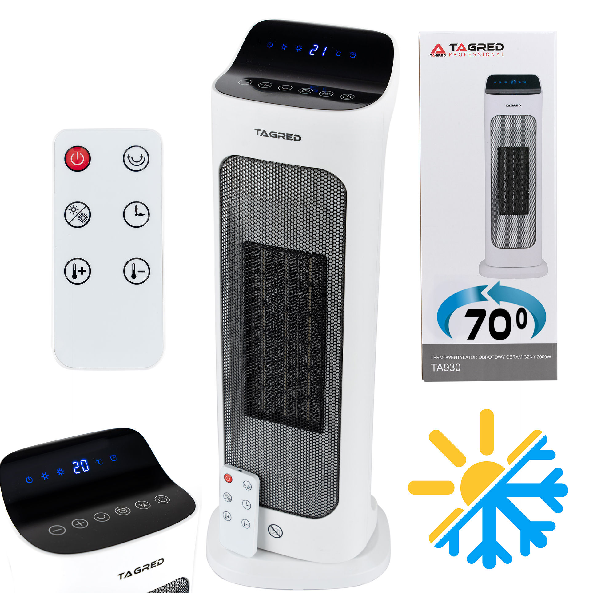 Keramický stĺpový ventilátorový ohrievač, ventilátorový ohrievač, 2000W rotačný elektrický ohrievač