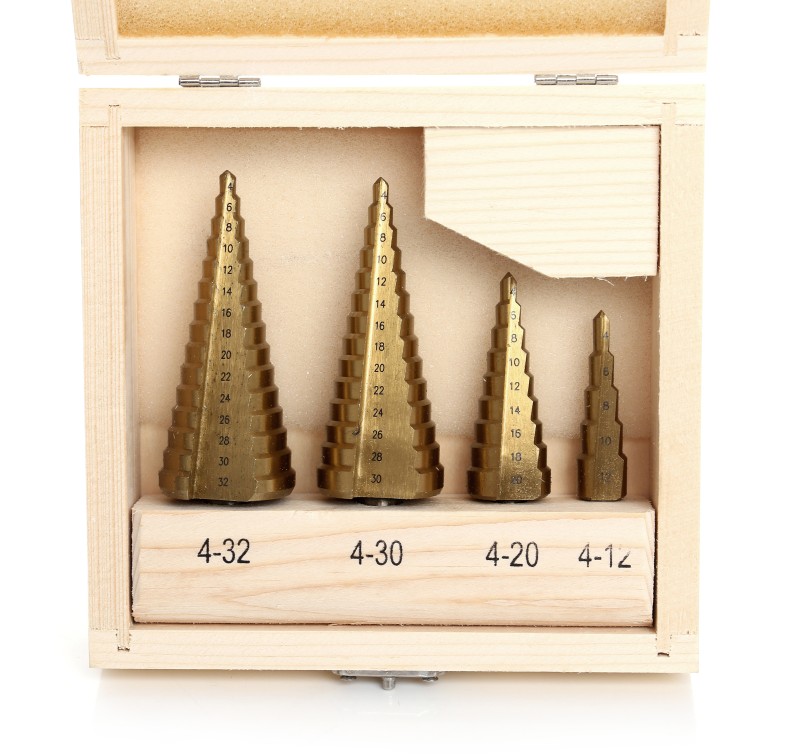 Stupňovitý kuželový vrták sada vrtáků 4ks v kazetě 4-32mm TA4037
