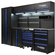 Meble garażowe, warsztatowe TAGRED TA195A regał szafka do warsztatu garażu 260 cm akcesoria, LED, blat stal INOX 3D