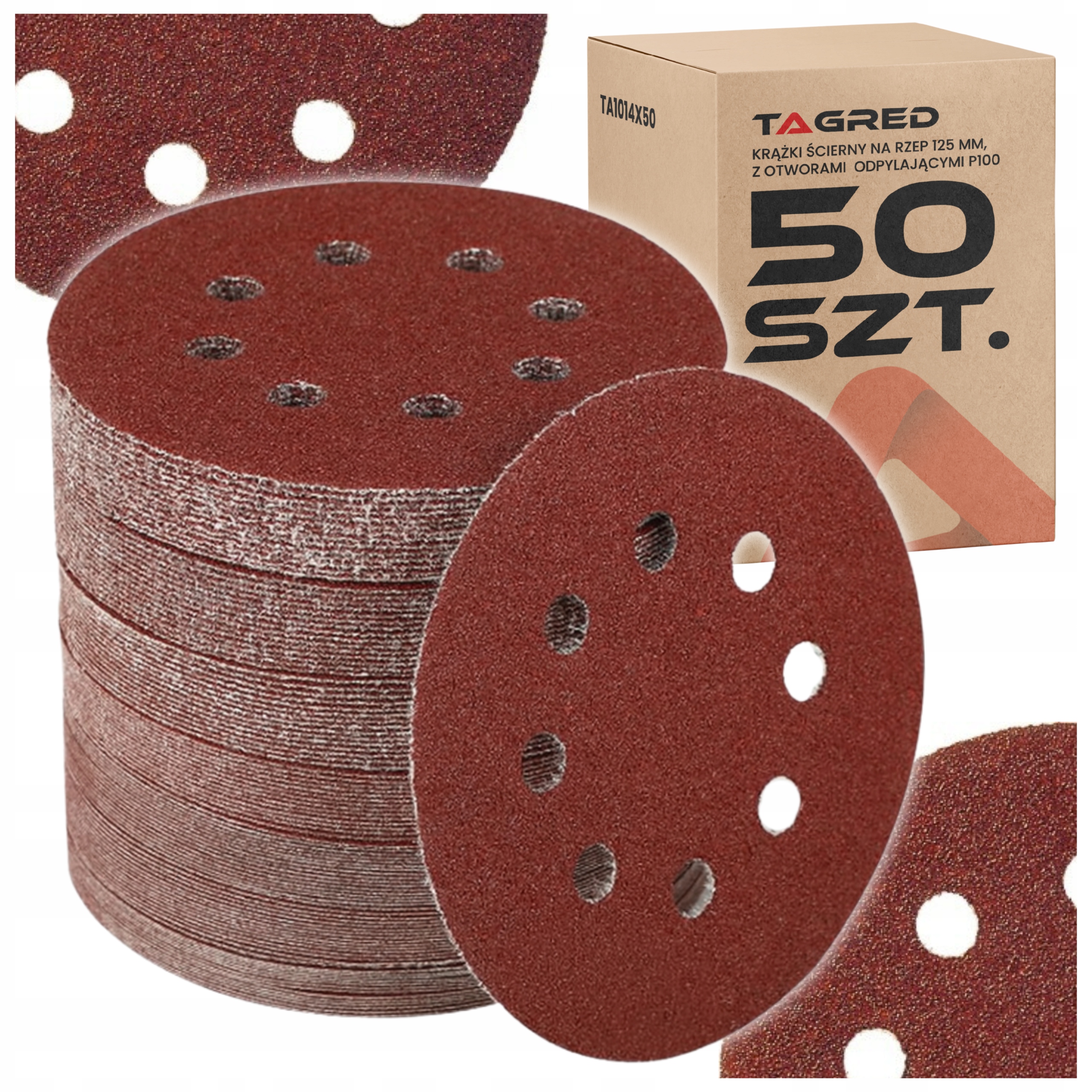 Brusný kotouč na suchý zip s otvory pro odsávání prachu, brusný papír zrnitosti 100, 125 mm, 50 ks TA1014