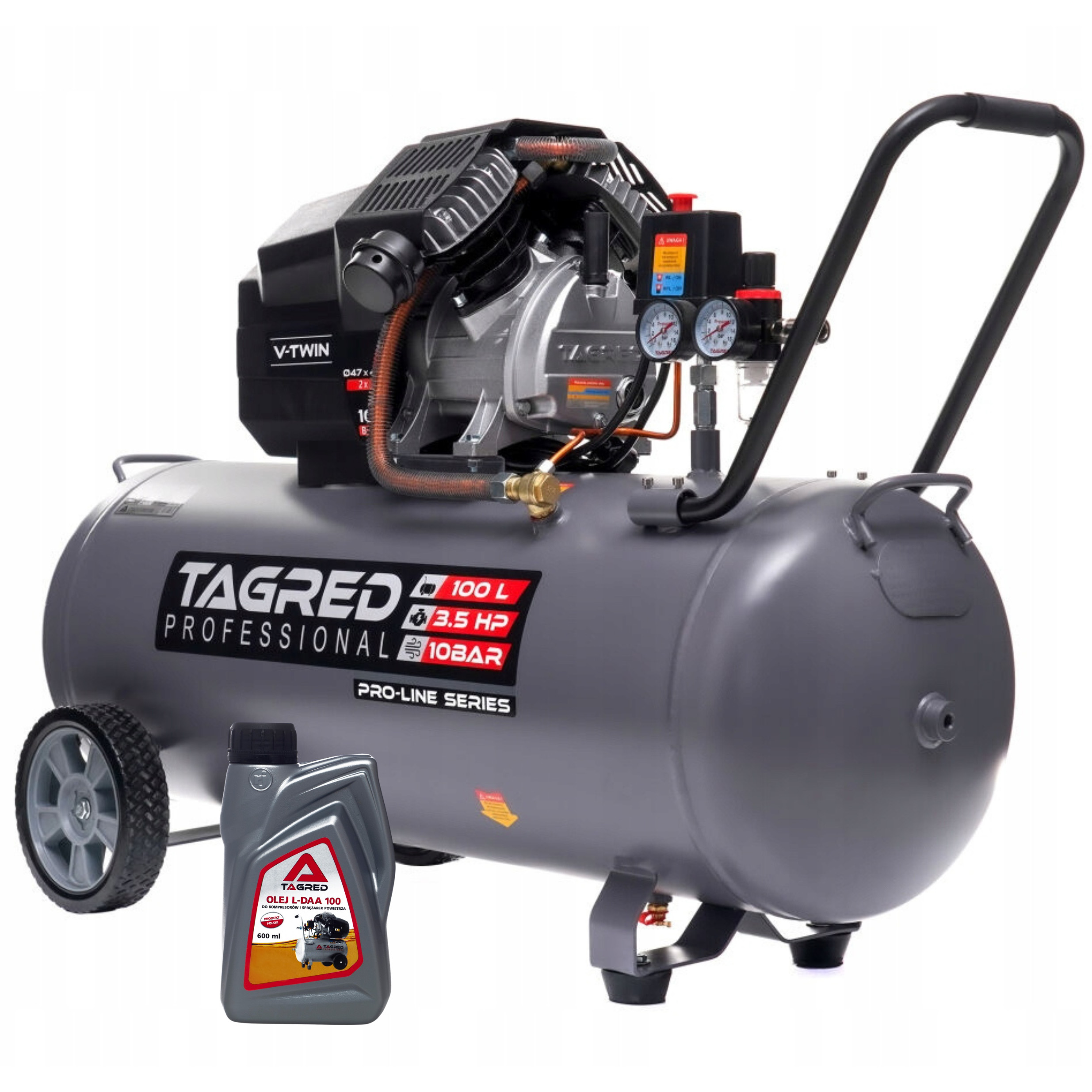 Olejový kompresor, kompresor TAGRED 100L V2 10bar 230V dvoupístový, zesílený TA367