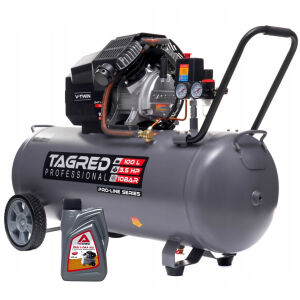 Kompresor olejowy, sprężarka TAGRED 100L V2 10bar 230V dwutłokowy, wzmocniony