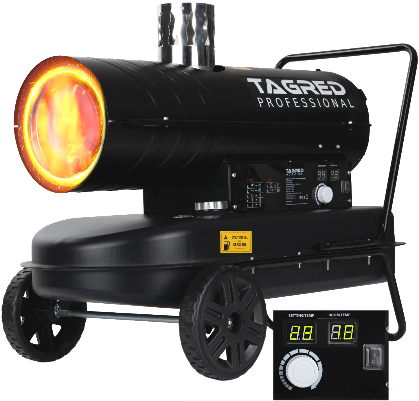 Ohrievač, spaľovanie, dúchadlo oleja s komínom TAGRED 20kW, termostat, LCD