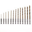 Wiertła tytanowe, podwójnie szlifowane HSS 1,5 - 6,5 mm 13 szt BIT HEX 1/4'' - 3