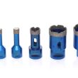 Otwornice, koronki diamentowe do ceramiki, kamienia, gresu, glazury 6, 8, 10, 12, 20, 35, 45, 68mm M14, walizka, adapter, 9-el. - 9
