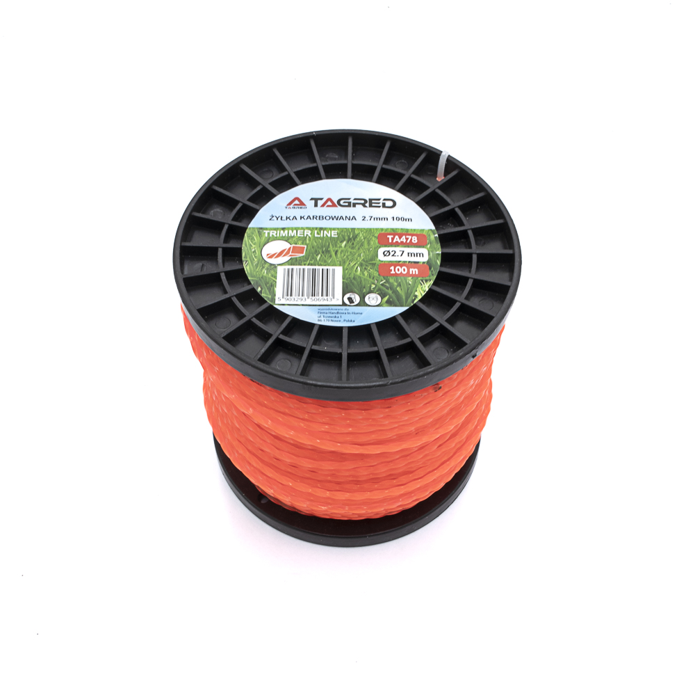 Žací struna pro křovinořez, vyžínač, kroucená, vroubkovaná 2,7 mm x 100 m, velká cívka, silná TA478