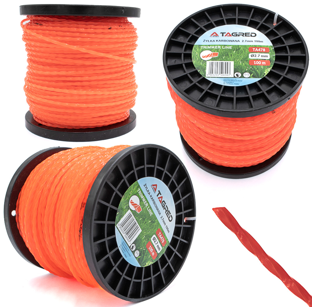 Žací struna pro křovinořez, vyžínač, kroucená, vroubkovaná 2,7 mm x 100 m, velká cívka, silná TA478