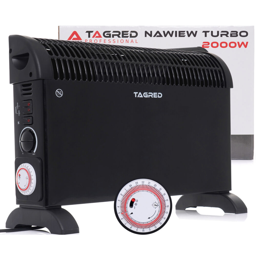 Elektrický konvektorový ohřívač s termostatem, ventilátorem, časovačem, 2000W, černý TA903