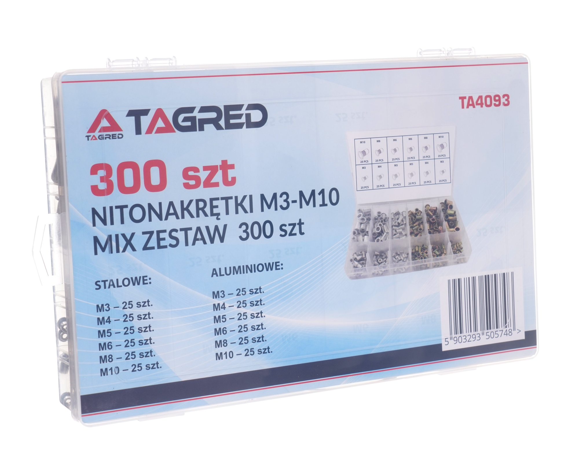 Nýtovací matice ocelové, hliníkové M3 M4 M5 M6 M8 M10 300 ks TA4093