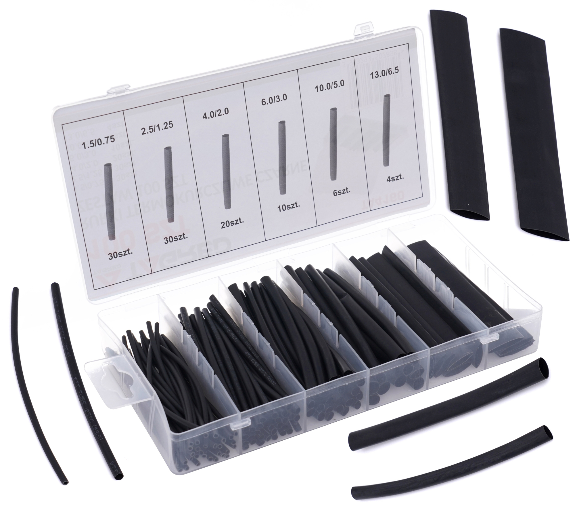 Smršťovací bužírky, sada smršťovacích bužírek 100 ks černé TA4160