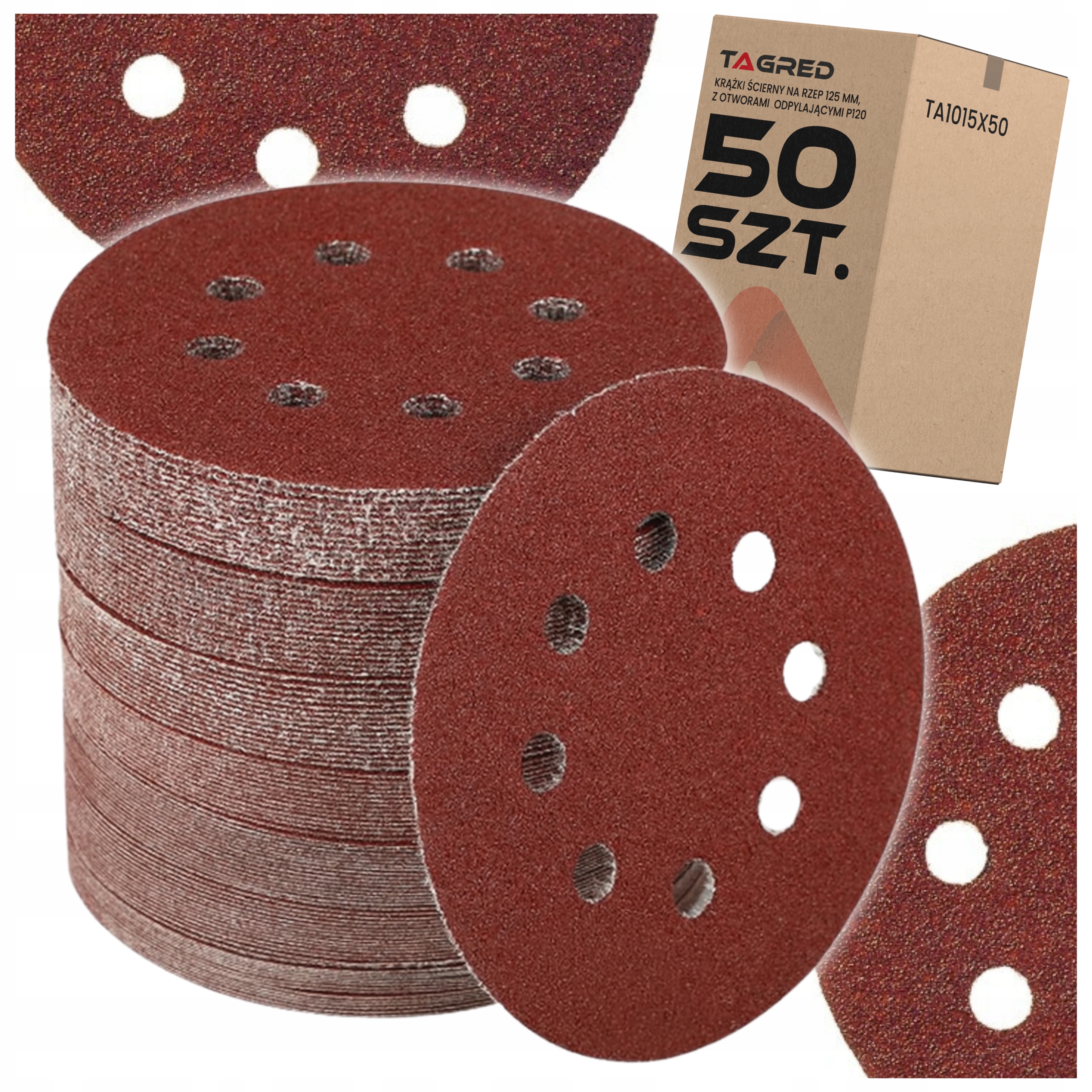 Brusný kotouč na suchý zip s otvory pro odsávání prachu, brusný papír zrnitosti 120, 125 mm, 50 ks, TA1015