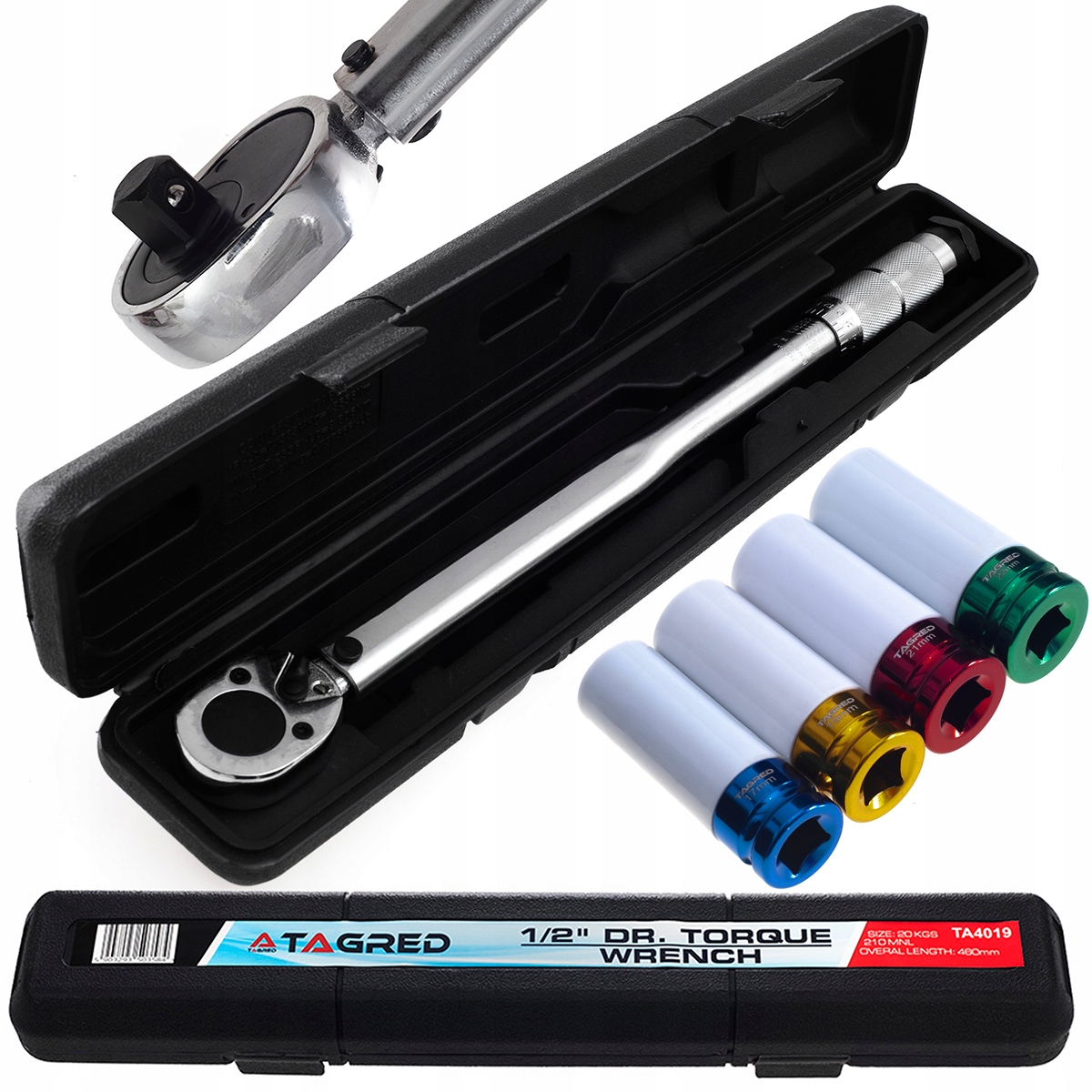 Momentový klíč 1/2" 480 mm 42-210 Nm 20 kg s blokací, na kola plus 4 nástavce TA4019TA1254