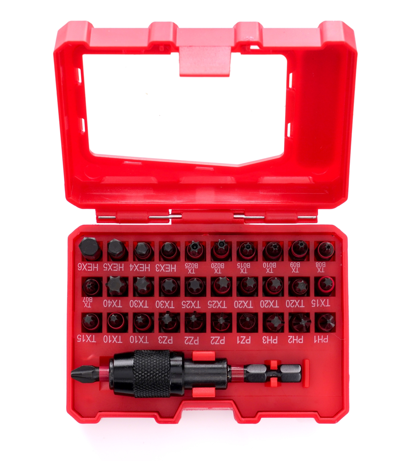 Sada rázových bitů TAGRED CrV, rázové bity TORX, PZ1, HEX3, TX 32-el TA1208