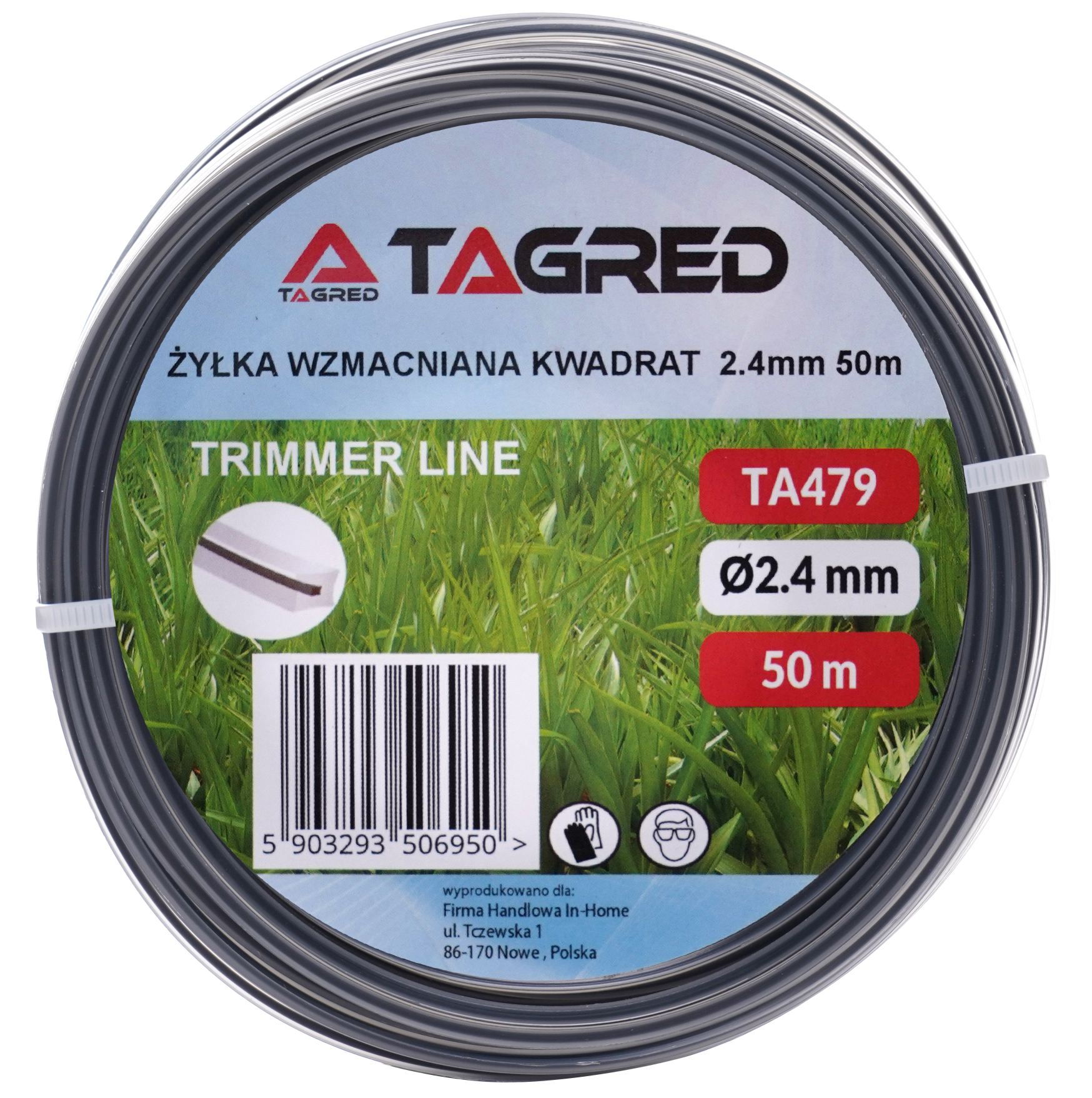 Struna do křovinořezu, vyžínače, čtvercová 2,4 mm x 50 m, šedá, zesílená TA479