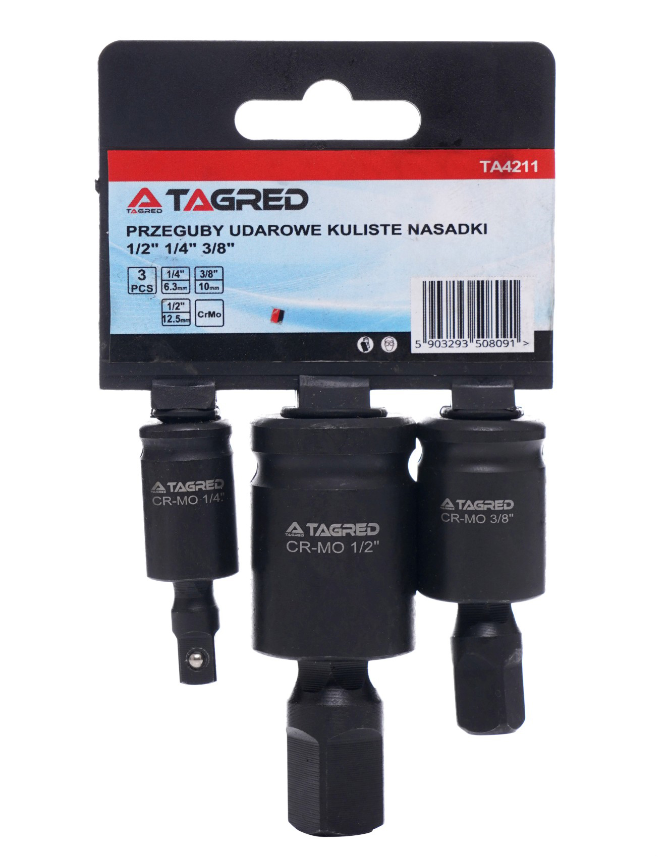Kloubové hlavice kulové rázové 1/2" 1/4" 3/8", sada kloubů 3 ks. TA4211