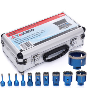 Коронки, алмазні коронки для кераміки, каменю, керамограніту, плитки 6, 8, 10, 12, 20, 25, 28, 35, 45, 50, 68 мм М14, чемодан, адаптер, 12 шт.