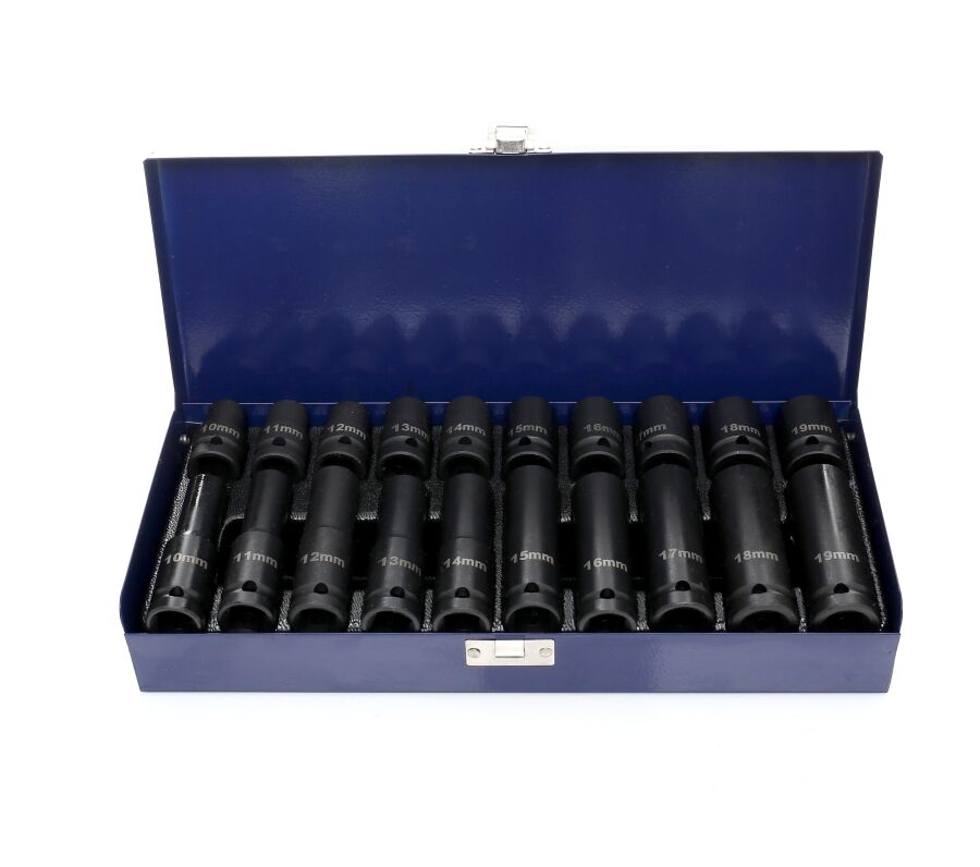 Sześciokątne nasadki udarowe 1/2" 10-19mm 20 szt., do kluczy pneumatycznych, elektrycznych z udarem