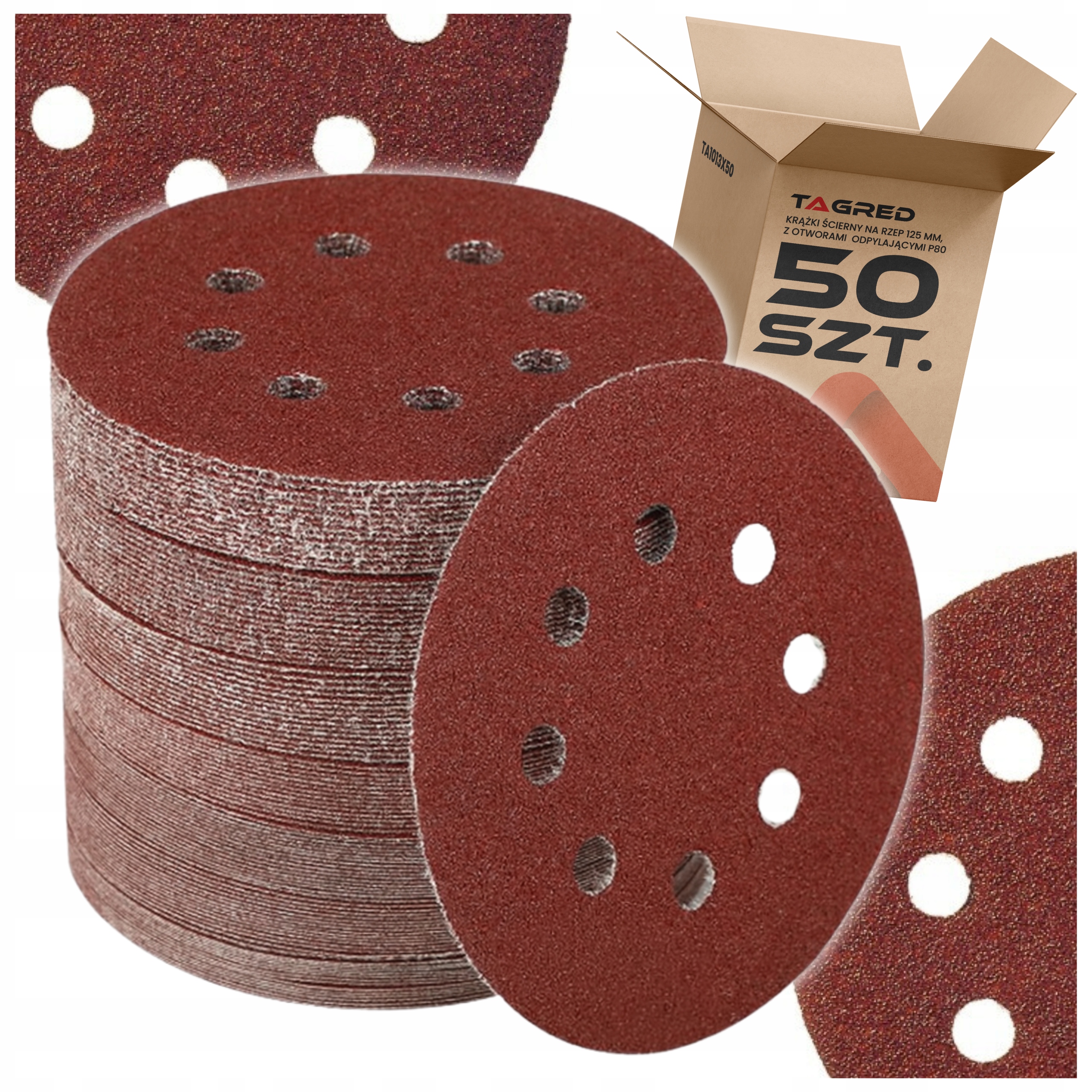 Brusný kotouč na suchý zip s otvory pro odsávání prachu, brusný papír zrnitosti 80 125 mm 50 ks. TA1013