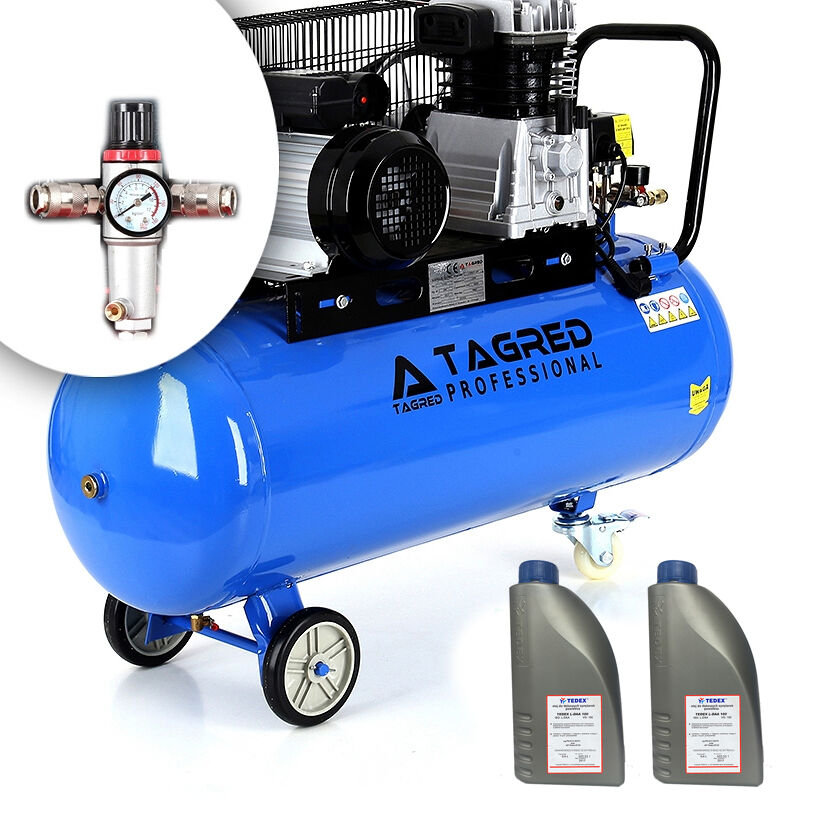 Kompresor olejowy, sprężarka TAGRED TA342B 100L 2 tłoki 230V, Mocny, Separator!