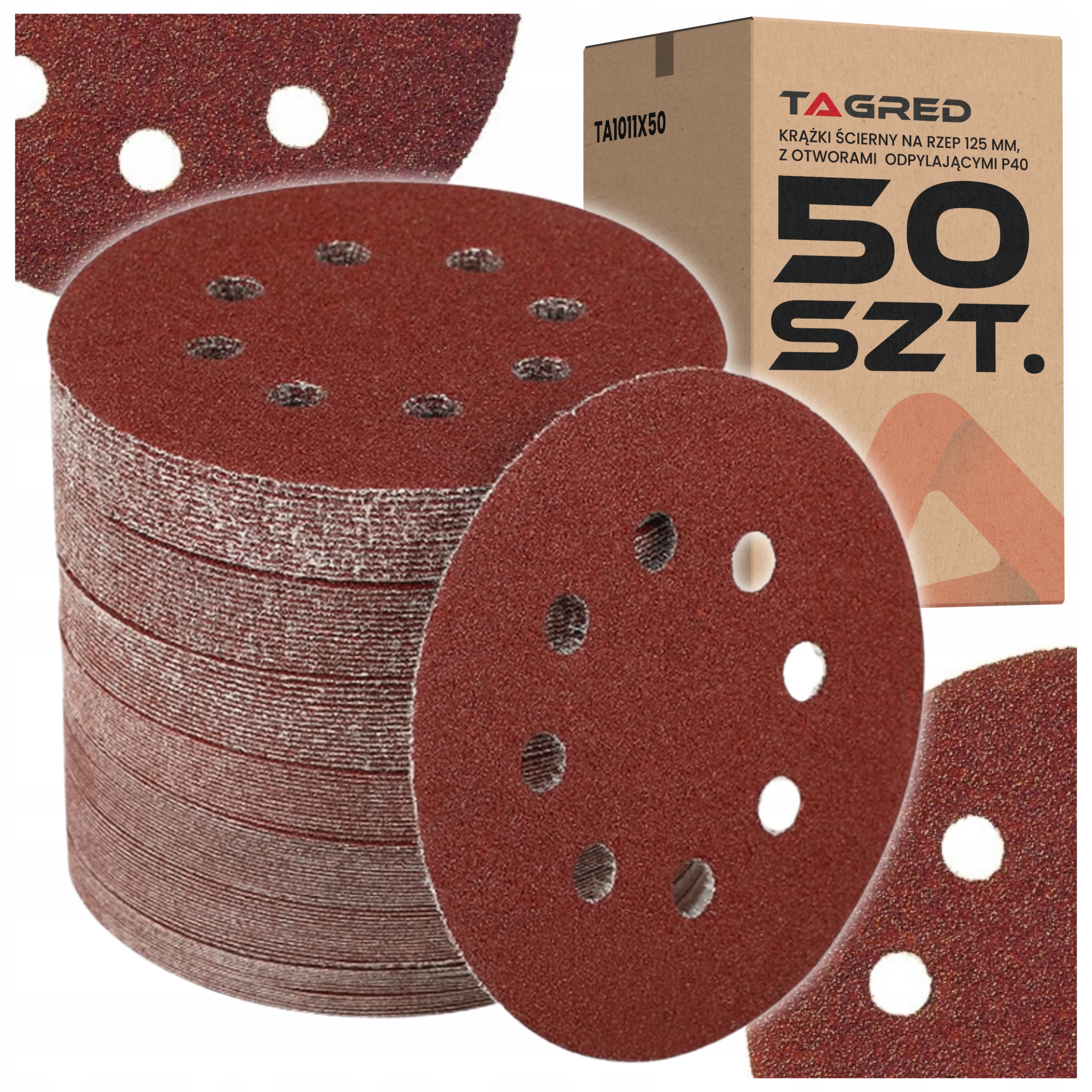Brusný kotouč na suchý zip s otvory pro odsávání prachu, brusný papír zr. 40 125 mm 50 ks. TA1011