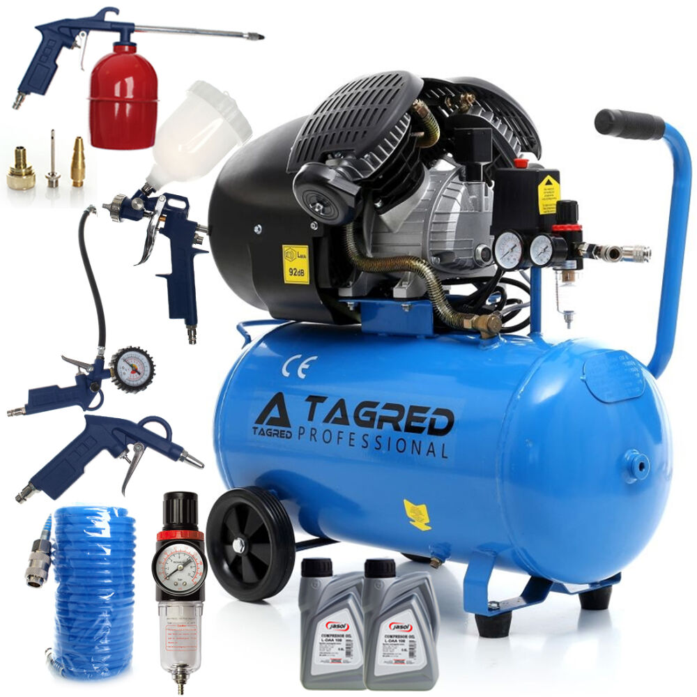 Kompresor olejowy, sprężarka TAGRED 50L 230V 2 tłoki, separator gratis 8w1