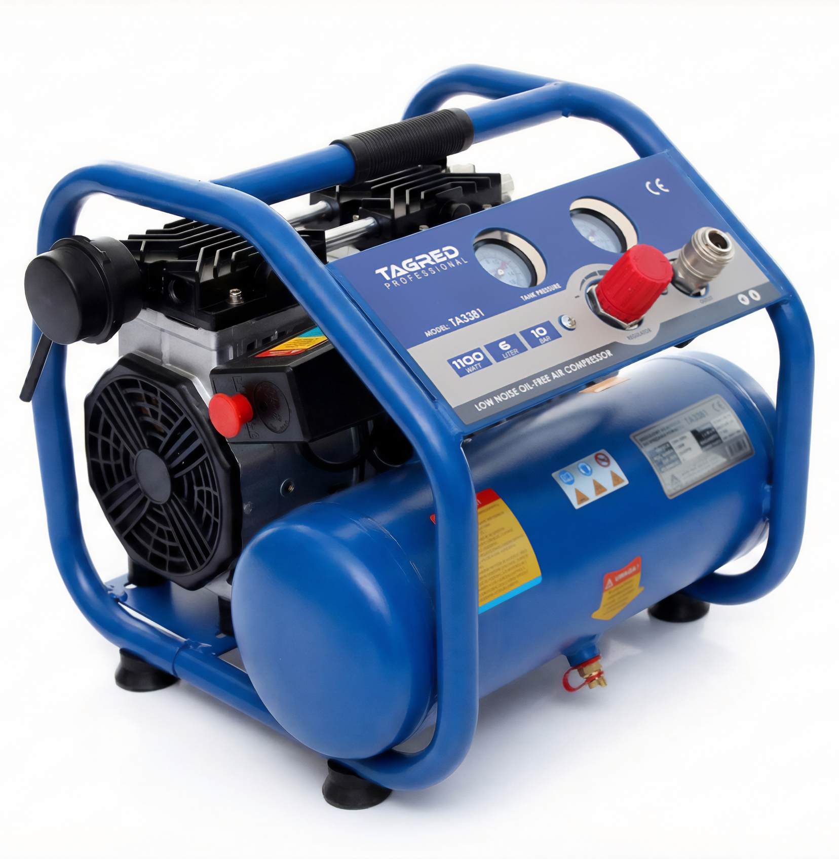 Bezolejový dvoupístový kompresor, kompresor 6L TAGRED 1500W R2 10BAR TA3381