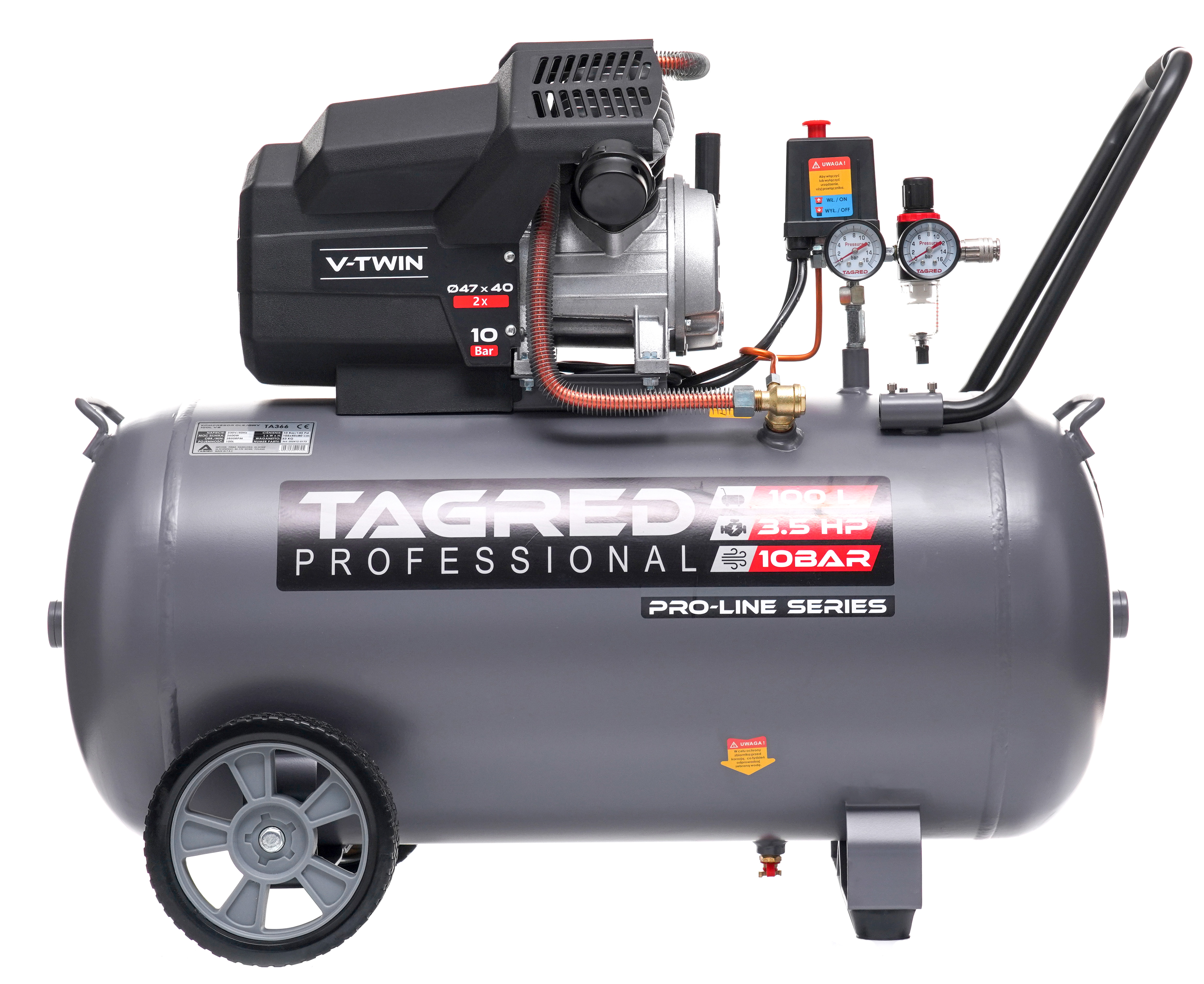 Dvoupístový kompresor 100L olejový, kompresor TAGRED 10bar 230V, zesílený TA366