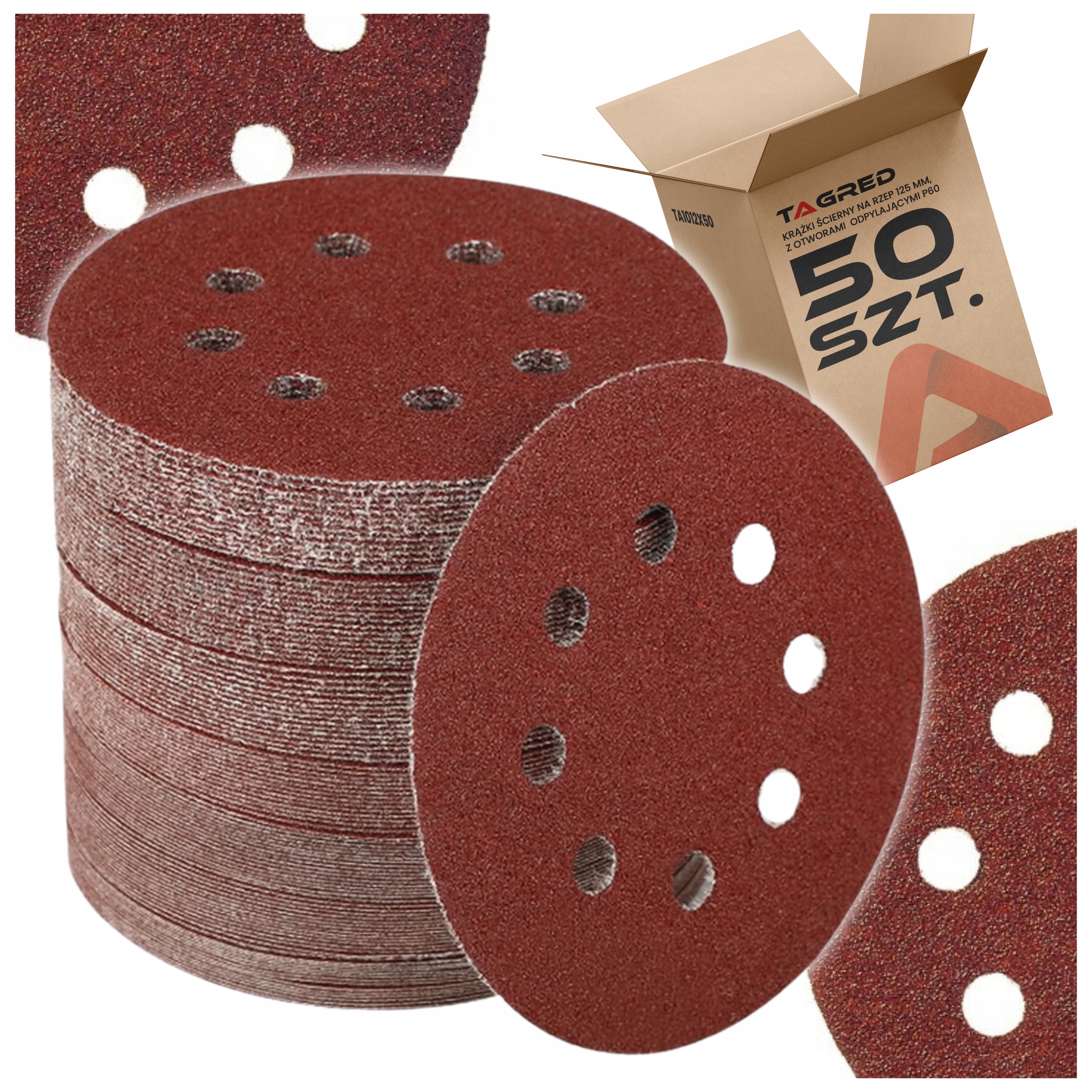 Brusný kotouč na suchý zip s otvory pro odsávání prachu, brusný papír zrnitosti 60 125 mm 50 ks TA1012