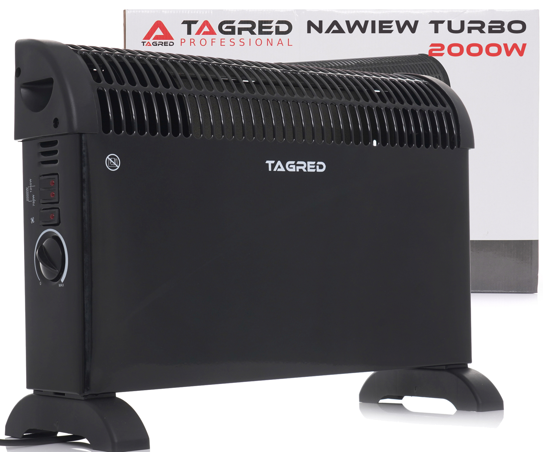 Elektrický konvektorový ohřívač s termostatem, ventilátor TURBO, výkon 2000W, černý TA901B
