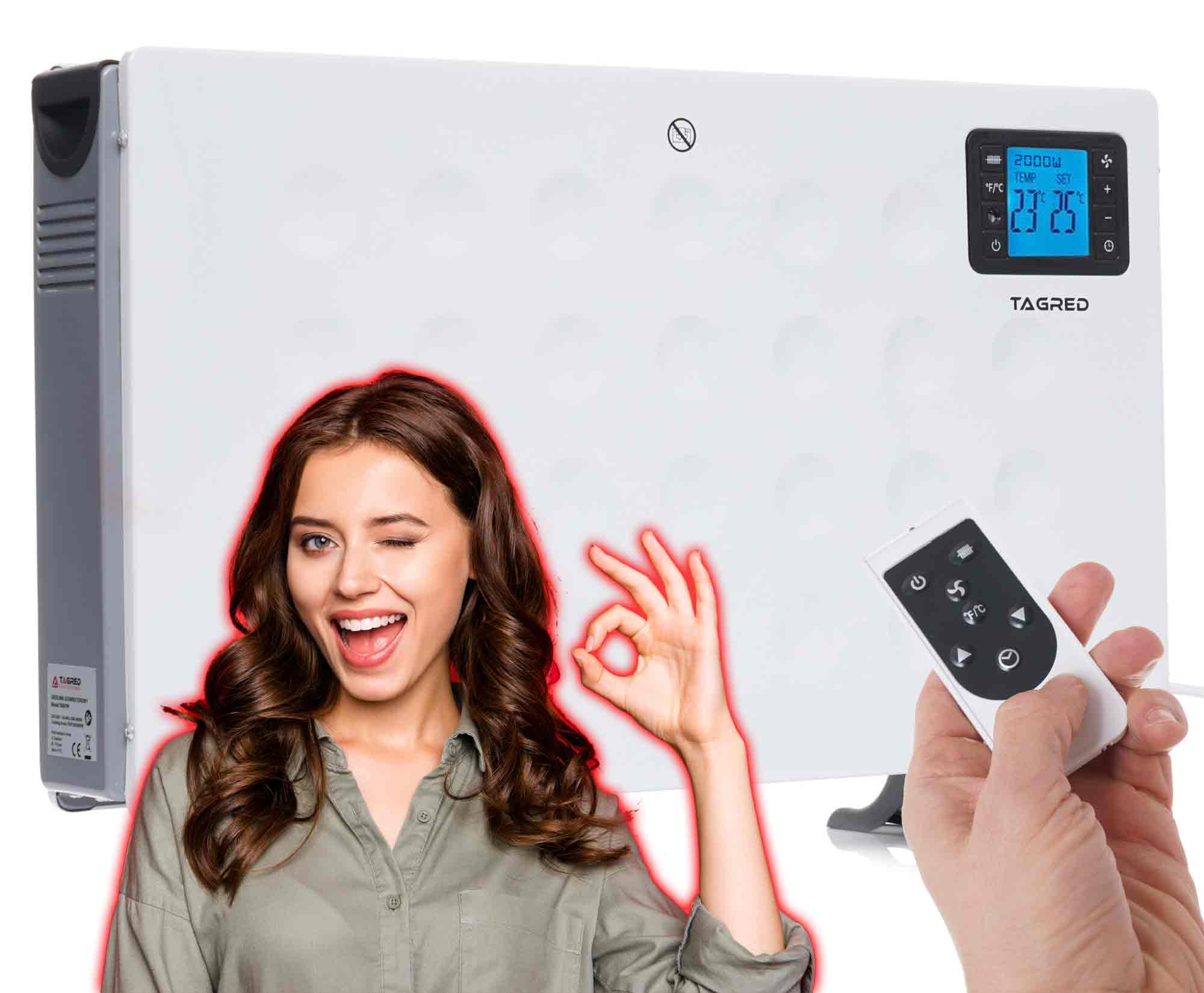 Konvektorový elektrický ohřívač 2000W, dálkové ovládání, časovač LCD, bílý TA941W