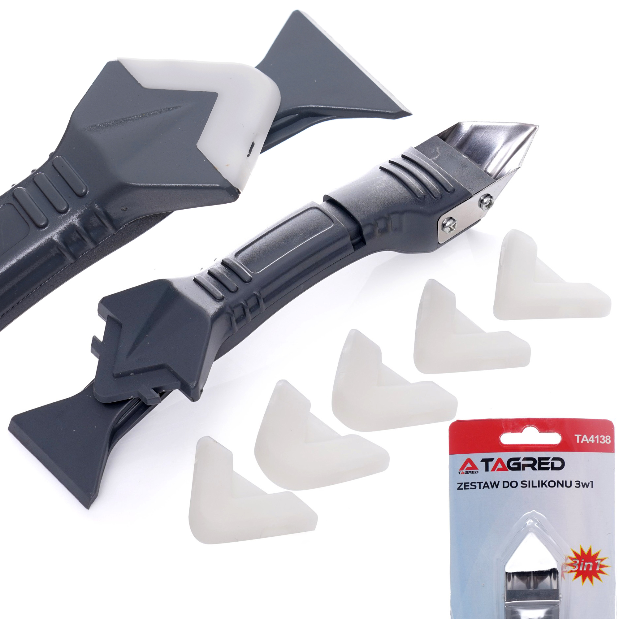 Špachtle, škrabka na vyřezávání a nanášení silikonové spáry 3v1, 5 koncovek TA4138