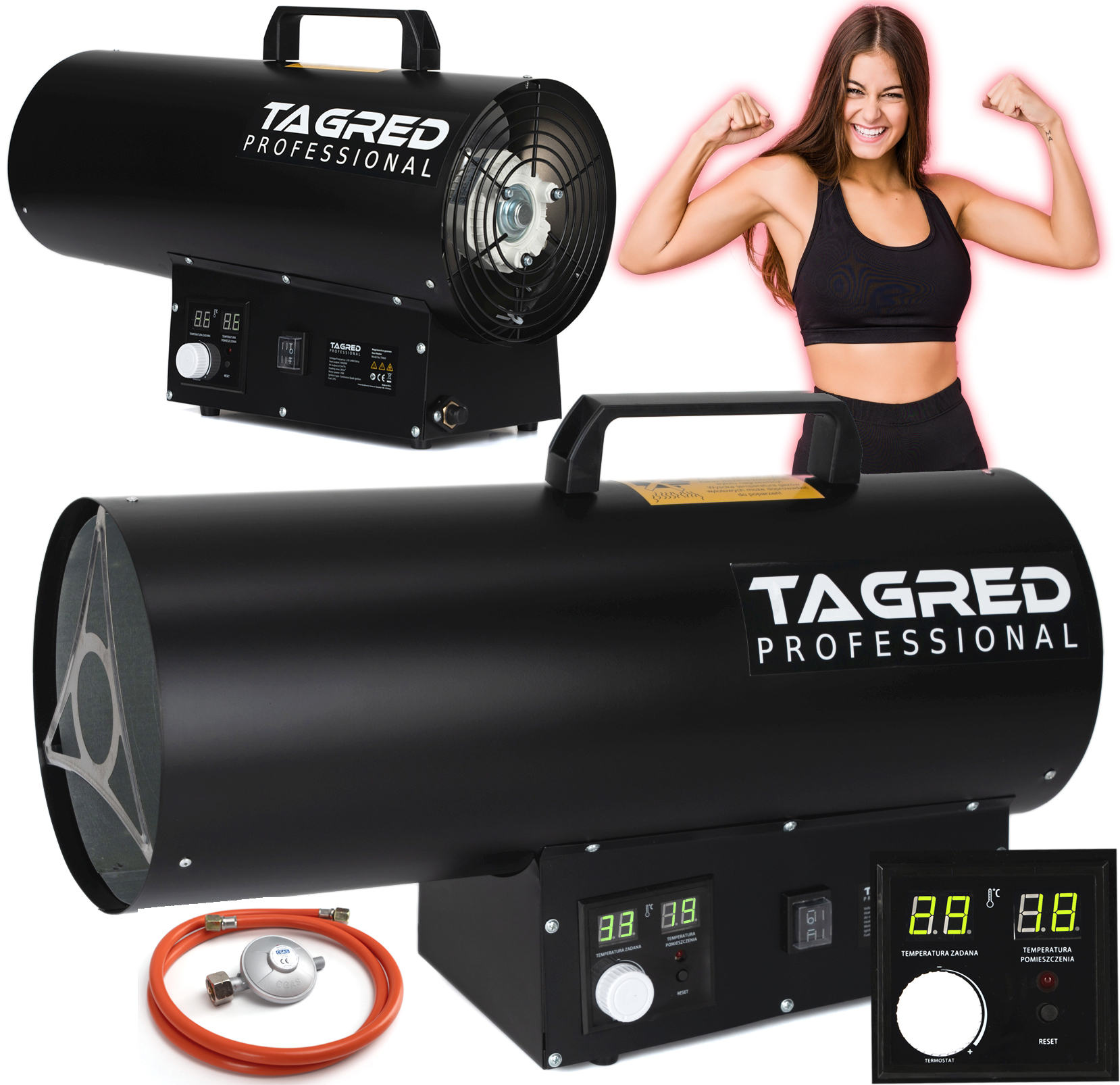 Ohrievač, plynové dúchadlo TAGRED 50kW, termostat, LCD, hadica, redukcia