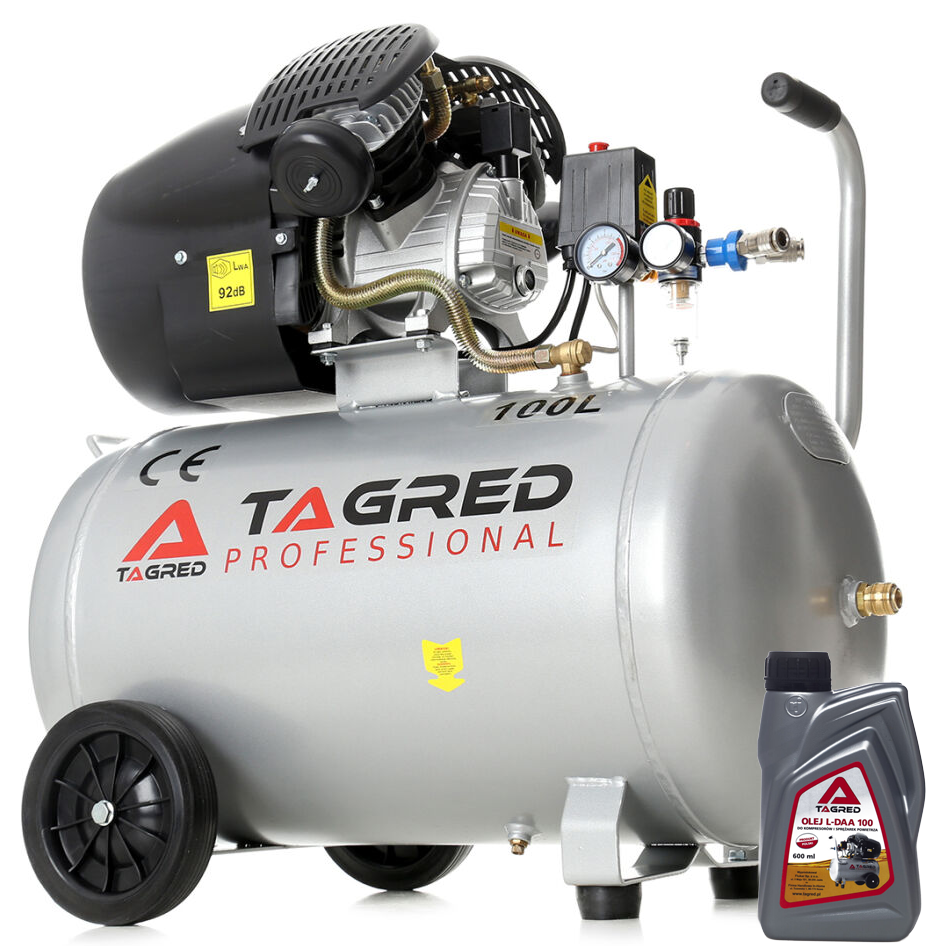 Olejový kompresor, kompresor TAGRED 3500W 100L 230V 2 písty, odlučovač, oleje TA361