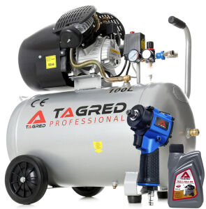 Kompresor olejowy, gratis klucz udarowy olej TAGRED 3500W 100L 230V 2 tłoki, separator