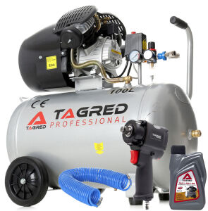 Kompresor olejowy, gratis klucz udarowy TAGRED 3500W 100L 230V 2 tłoki, separator olej