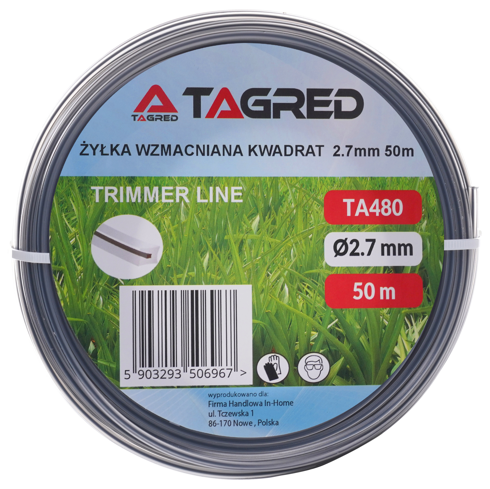 Struna do křovinořezu, vyžínače, čtverec 2,7 mm x 50 m, šedá, zesílená TA480
