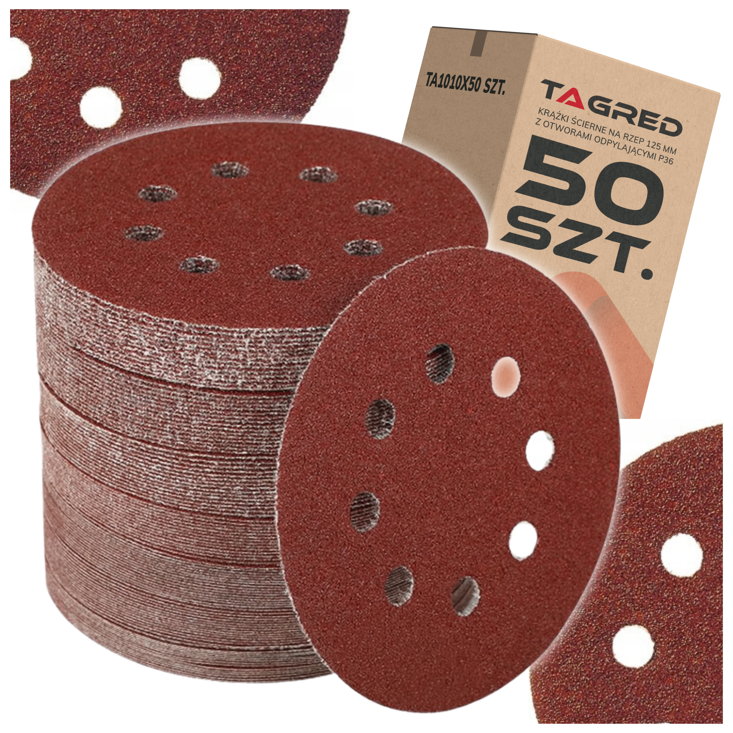 Brusný kotouč na suchý zip s otvory pro odsávání prachu, brusný papír zr. 36 125 mm 50 ks. TA1010