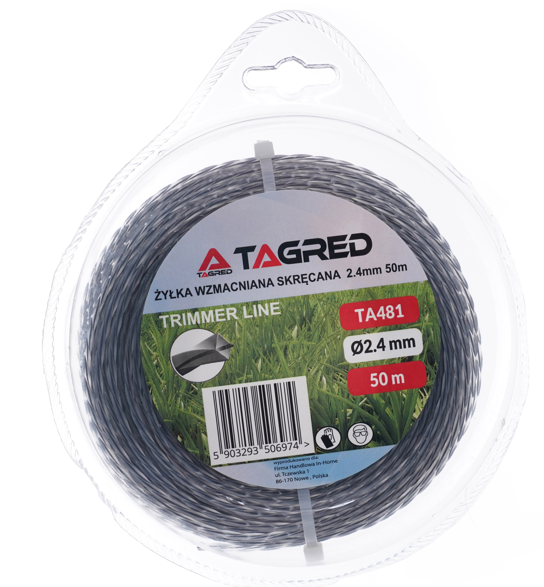 Žací struna pro křovinořez, vyžínač, kroucená, čtvercová 2,4 mm x 50 m, šedá, zesílená TA481