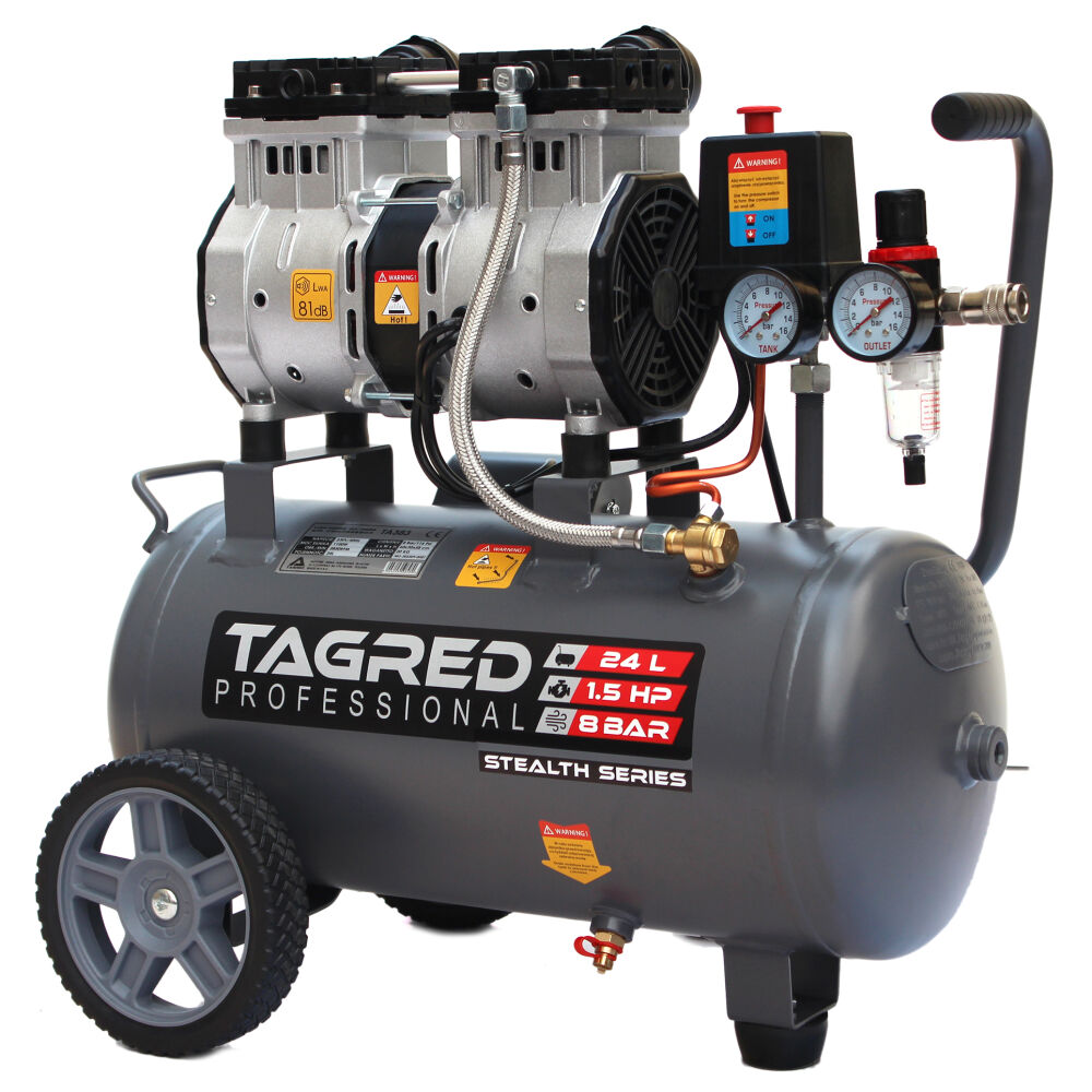 Kompresor bezolejowy dwutłokowy, sprężarka 24L TAGRED 1750W R2