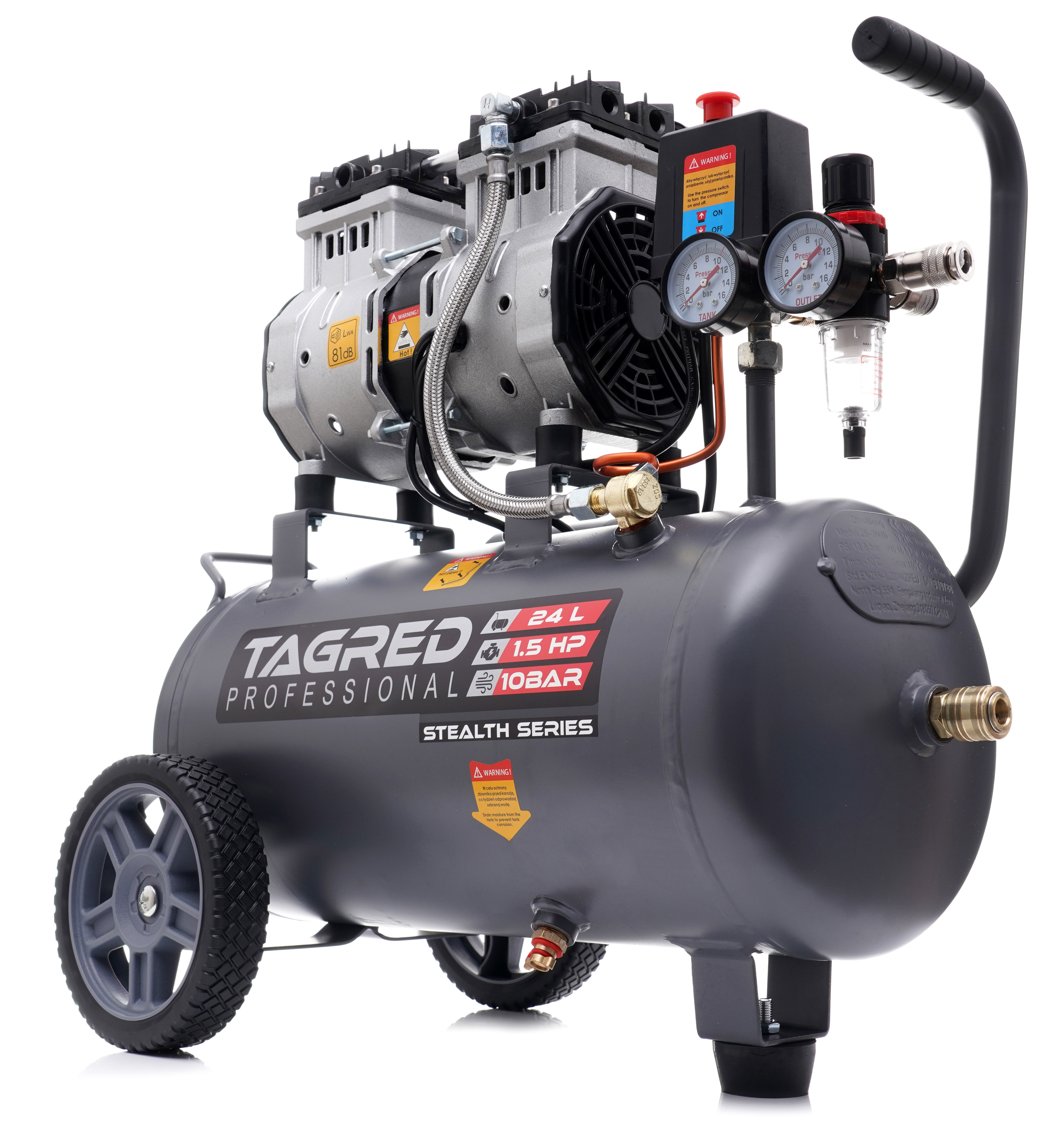 Bezolejový dvoupístový kompresor, vzduchový kompresor 24L TAGRED 1750W R2 TA3383